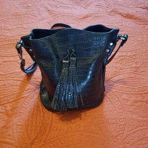 Elegant Black Leather Patricia Nash Crossbody Bucket Bag